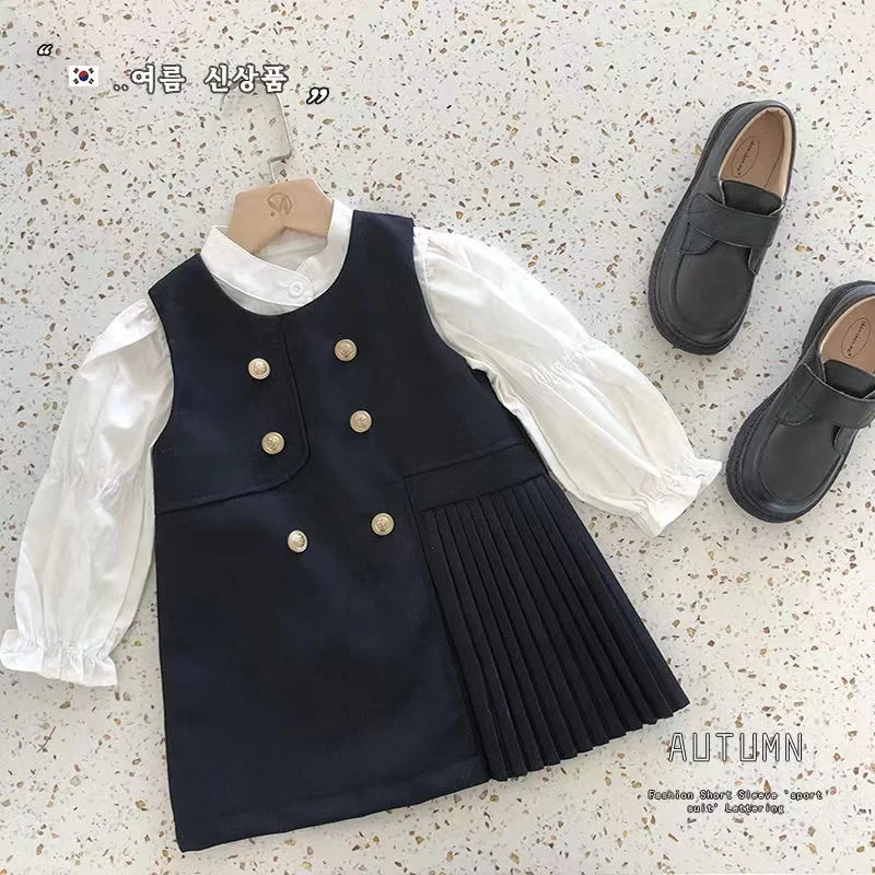 

School Uniform Preppy Girls Clothes for Teenagers Baby Elegant Dress Shirt 2Pcs Spring Autumn Children Costumes 2 3 4 5 7 Years