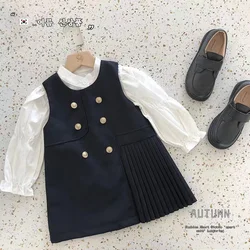 School Uniform Preppy Girls Clothes for Teenagers Baby Elegant Dress Shirt 2Pcs Spring Autumn Children Costumes 2 3 4 5 7 Years