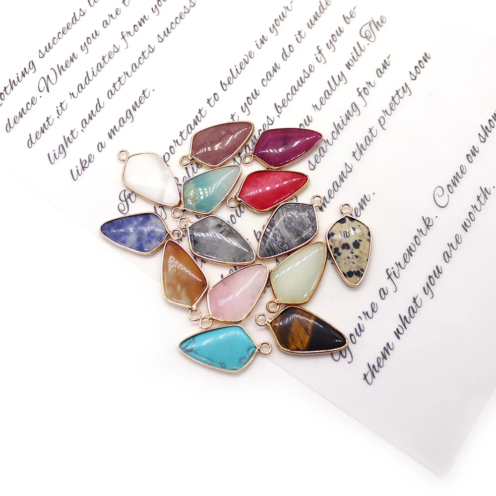 Stylish Creative Triangular Pyramid-shaped Natural Stone Turquoise Sparkle Stone Pendants Edging Handmade DIY Unique Jewelry
