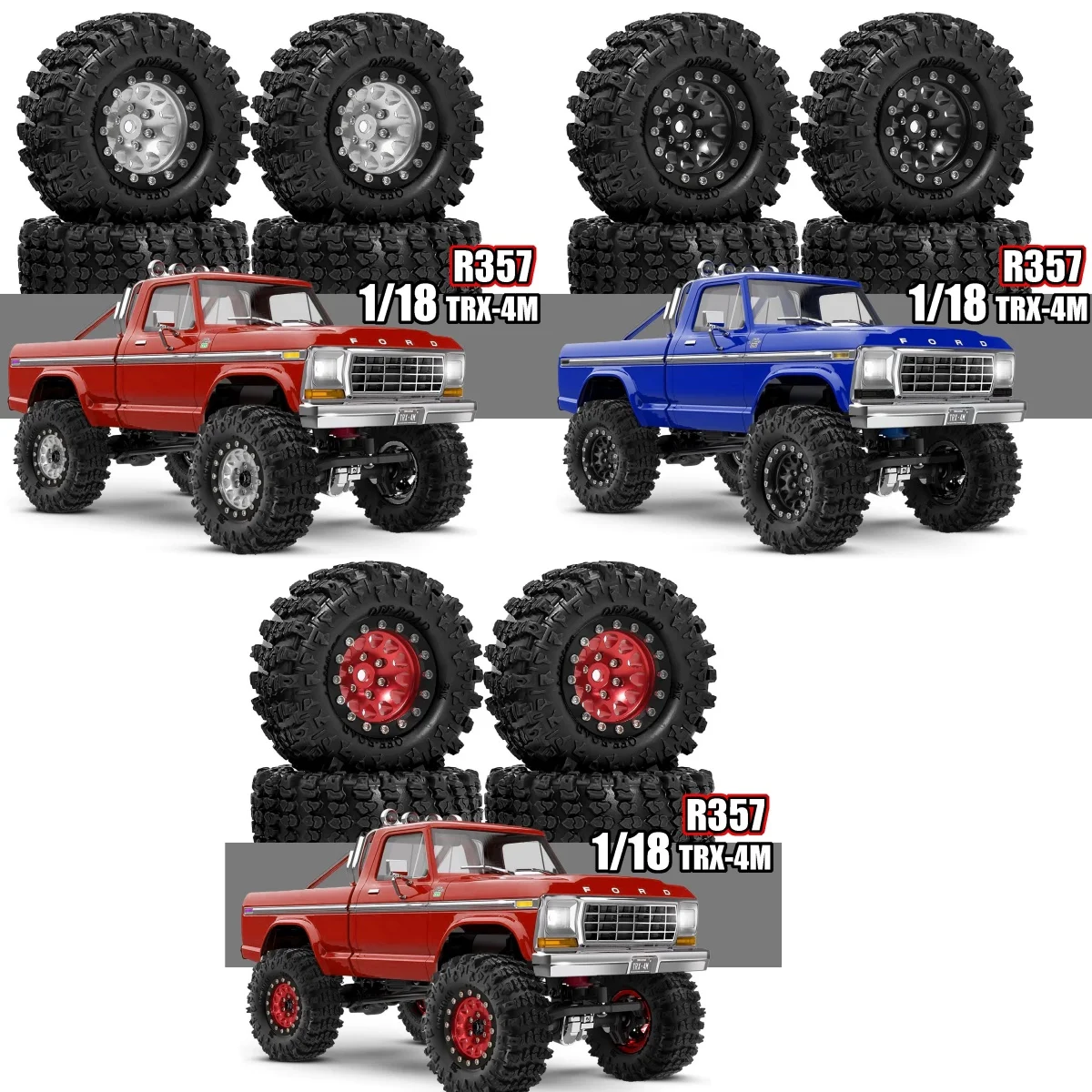 RS Red Spider 1:18 Rock Crawler TRX-4M 1.3 Lynx Tires + Oval Metal Wheel Rims R357