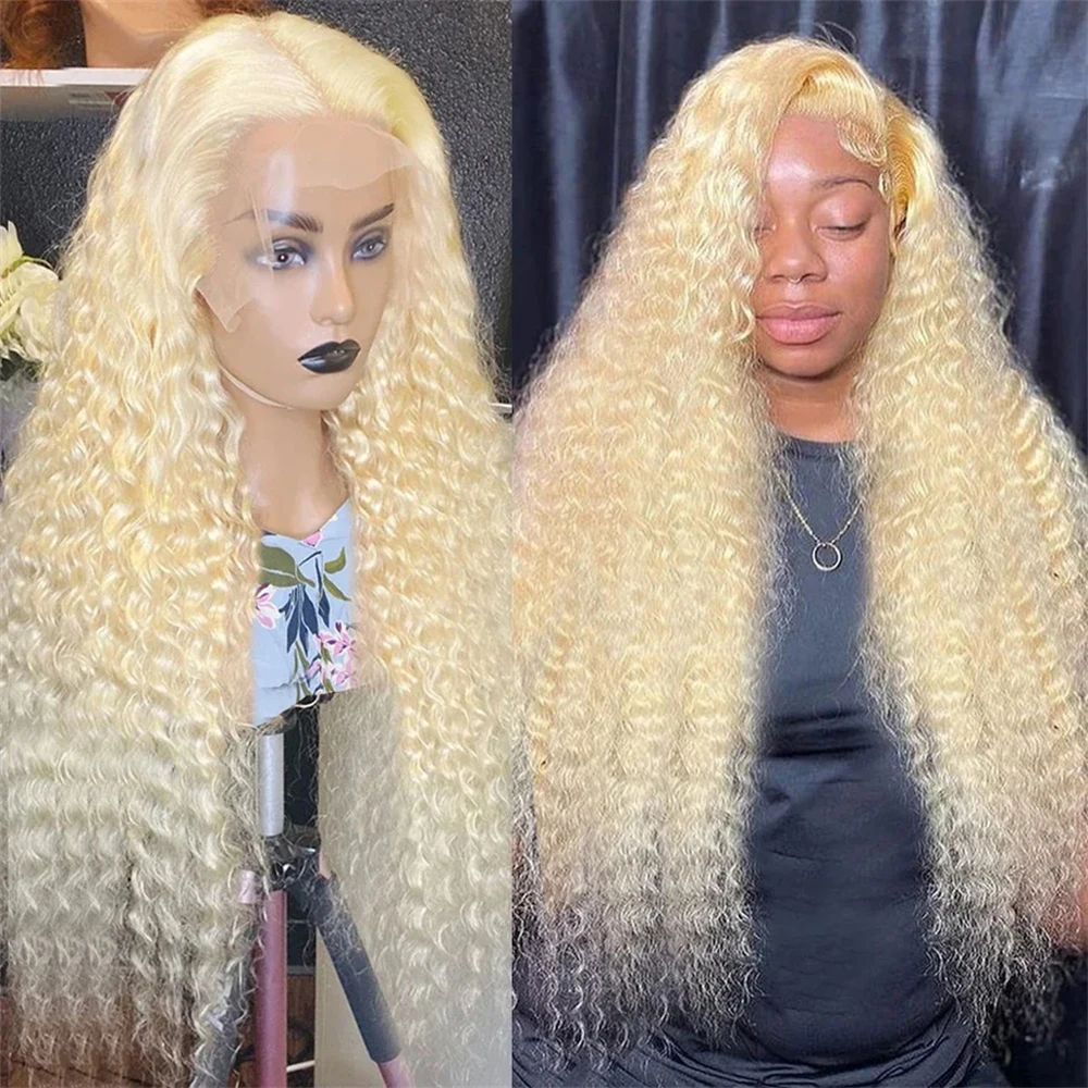 

613 Blonde Deep Wave Lace Frontal Wig 250% Brazilian 13x6 HD Curly Transparent Lace Front Human Hair Wig 13x4 Transparent Hair