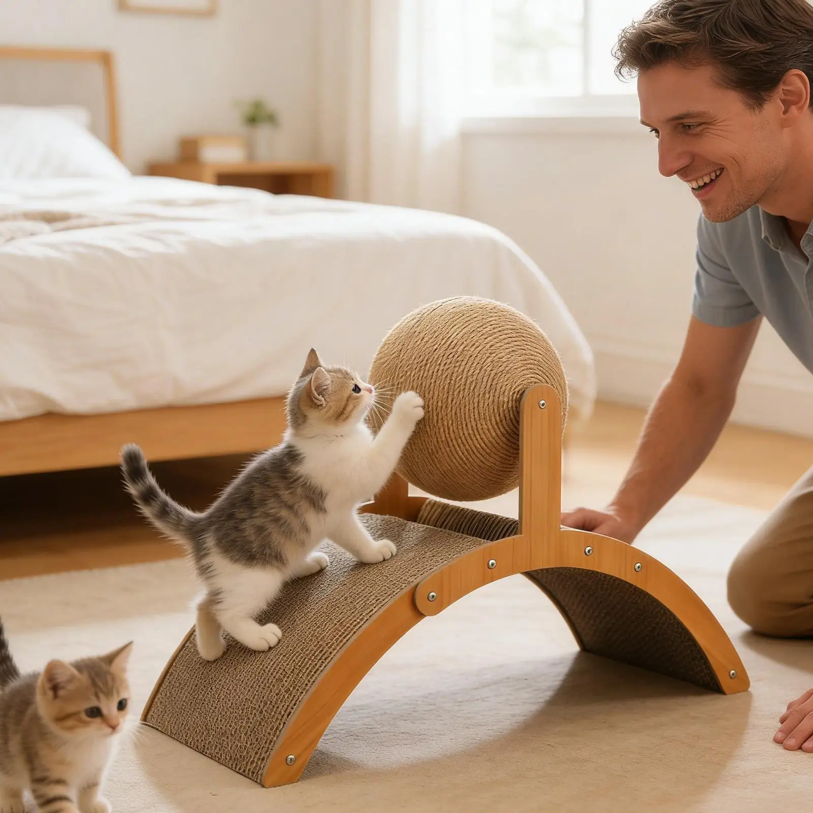 Cat Scratcher Ball With Stable Base Interactive Relax Game Toy Pet Climbing Nail Filing Toy for Small Pets Daily Entertainment