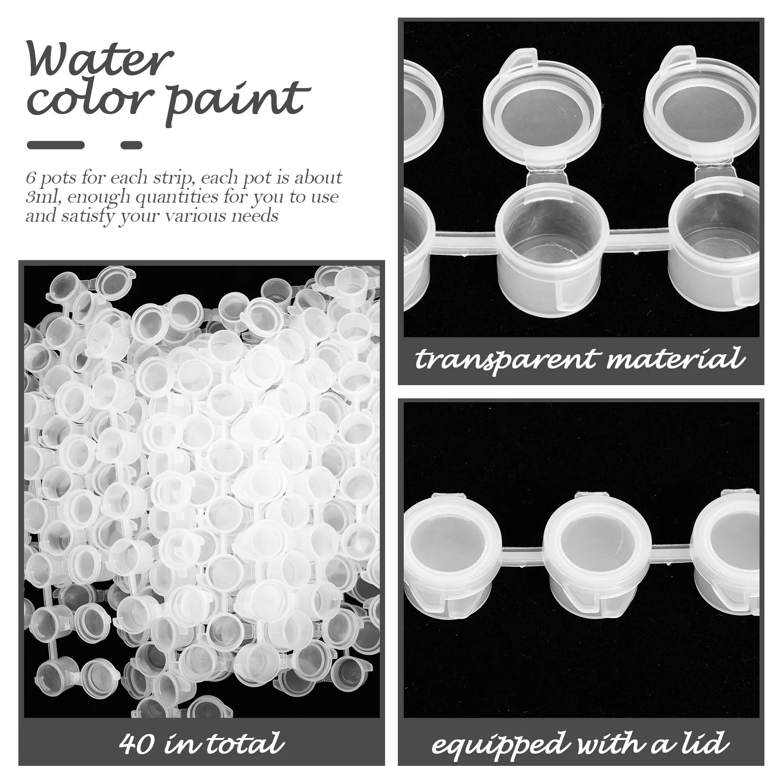 

40pcs Pigments Pod Strips 3Ml Pe Paint Pots With Lids Empty Storage Containers For Water Color Paint Glitter Powder Cosmetics