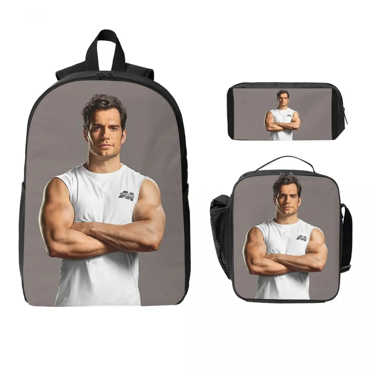 

Henry Cavill Backpack Student Boys Girls BookBag School Bag Laptop Shoulder Bags 3ps Insulated Lunch Bag Pencil Case