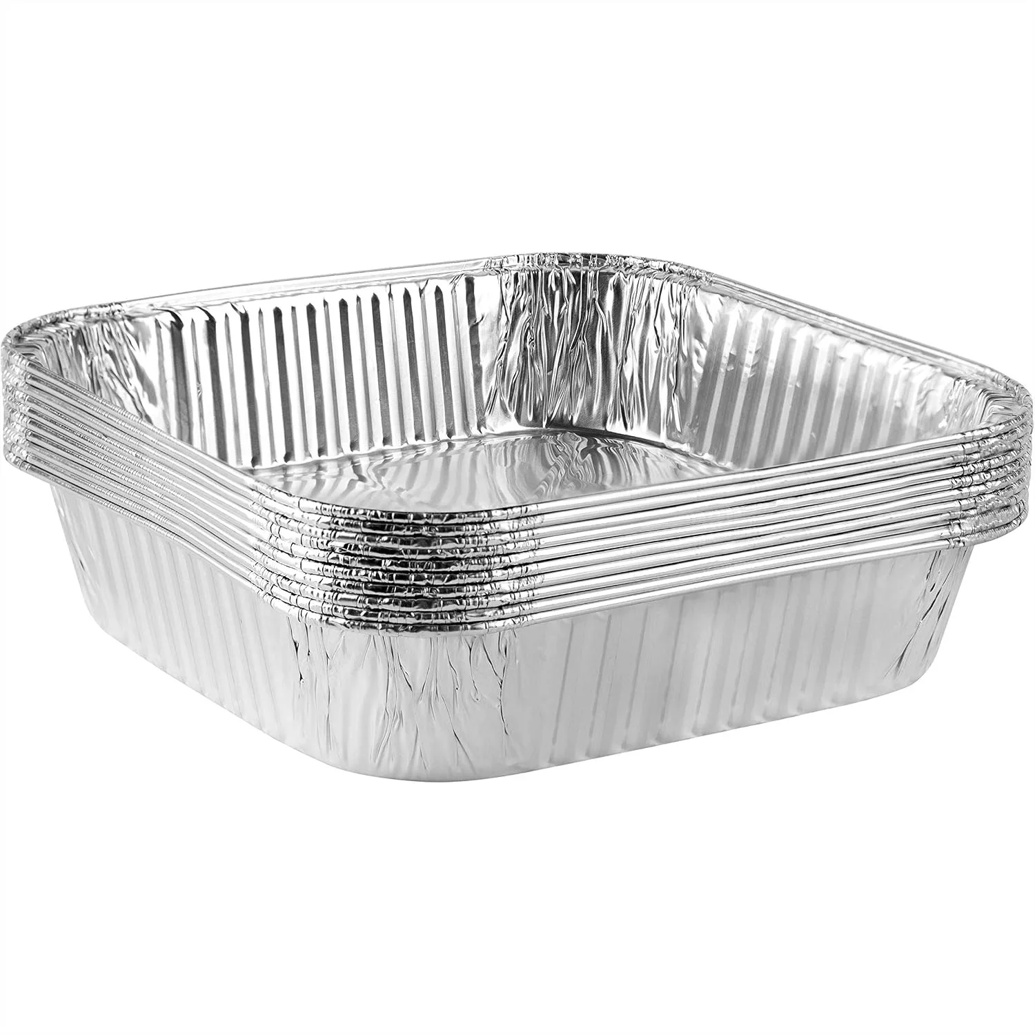 Square Aluminum Foil Baking Pans 8x8x2 Inch with Durable Construction for Cakes Breads Lasagna, Pack of 10