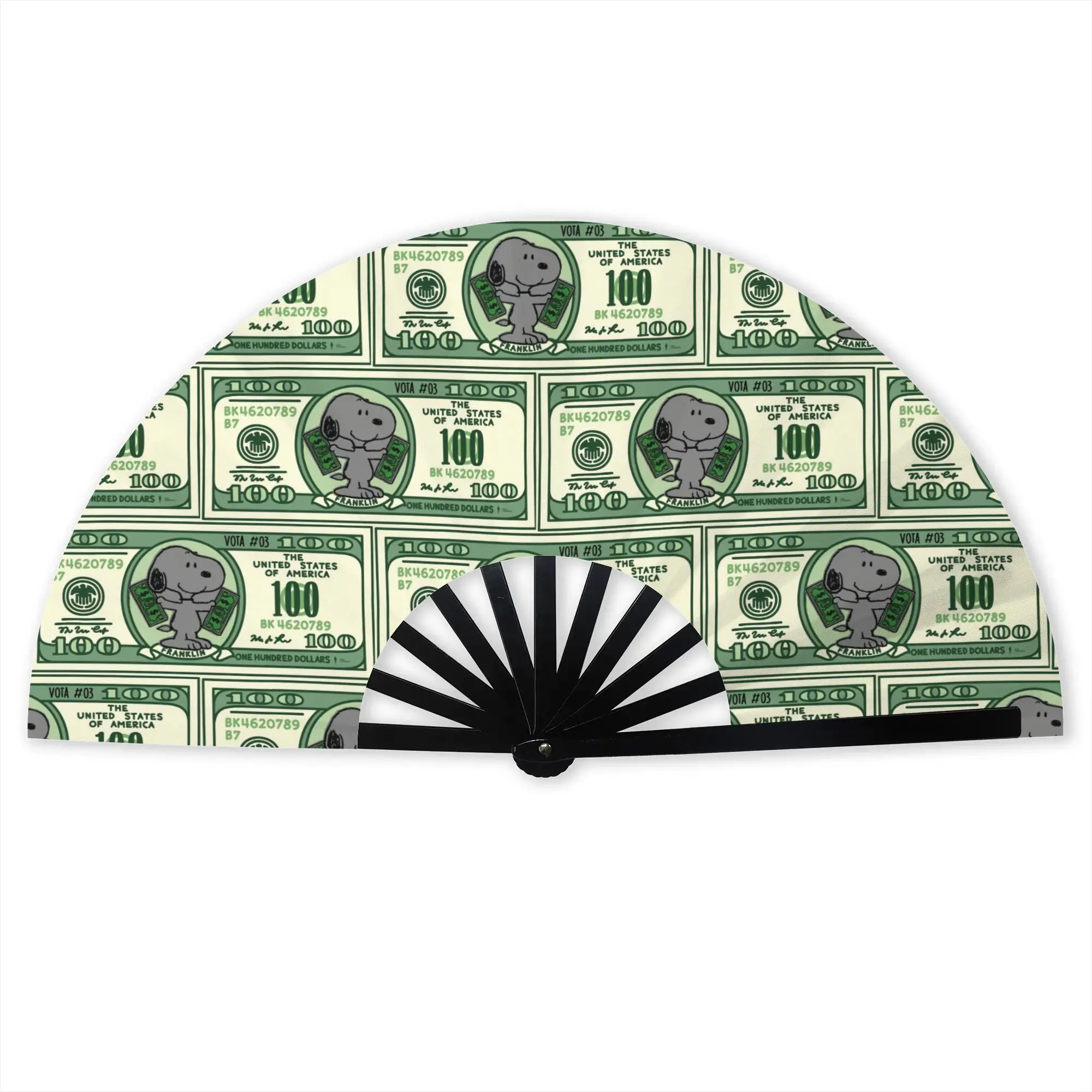 S-SNOOPY on a REAL Dollar  Folding Hand Fan Anime Dog  Polyester Fabric Fan Fashion Summer Accessory Decorative Fans