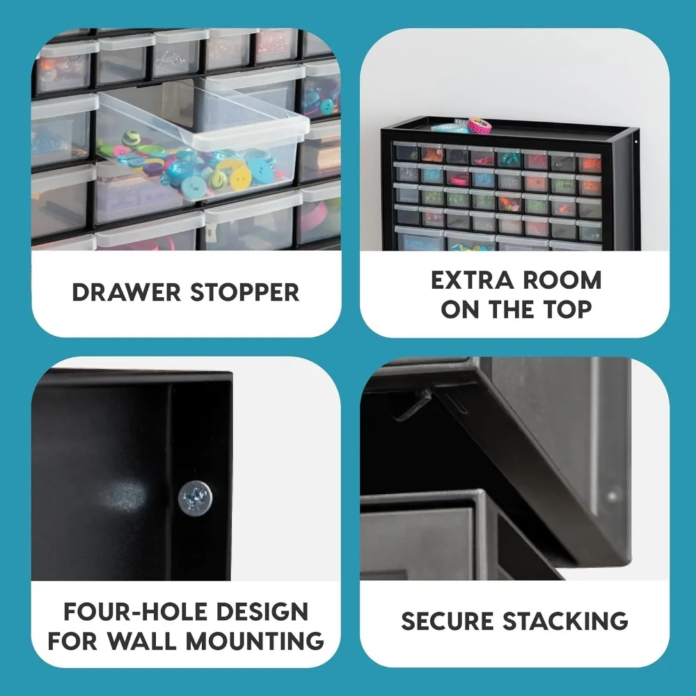 IRIS USA Organizador de herramientas de tornillo Gabinete de piezas pequeñas, 44 cajones, tuercas y pernos de hardware electrónico Cajones de almacenamiento de plástico Garaje