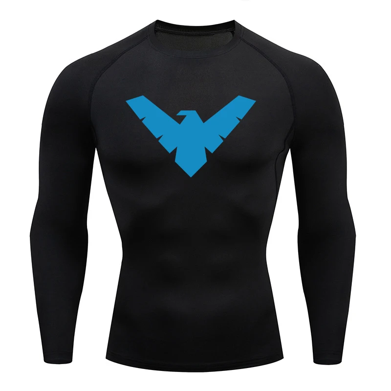 Manga Hero Nightwing Men's Summer Long Sleeve Compression T-shirt, Running Sweatshirt Top, Quick drying Gym Training Clothes