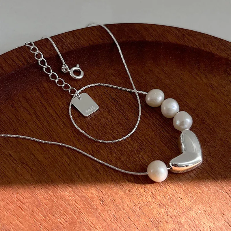Foxanry Irregular Love Heart Pearl Necklace For Women Girls Sweet Fashion Simple Elegant Clavicle Chain Anniversary Jewelry Gift