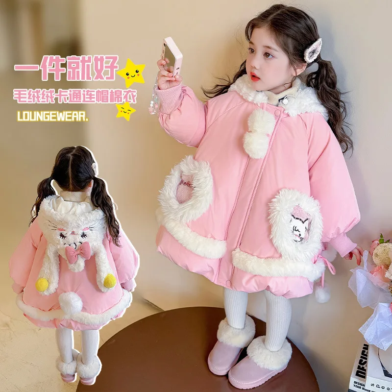 

Зимнее плотное хлопковое пальто для девочек в стиле аниме, милое зимнее хлопковое пальто с героями мультфильмов, детское толстое теплое модное милое пальто, хлопковое пальто