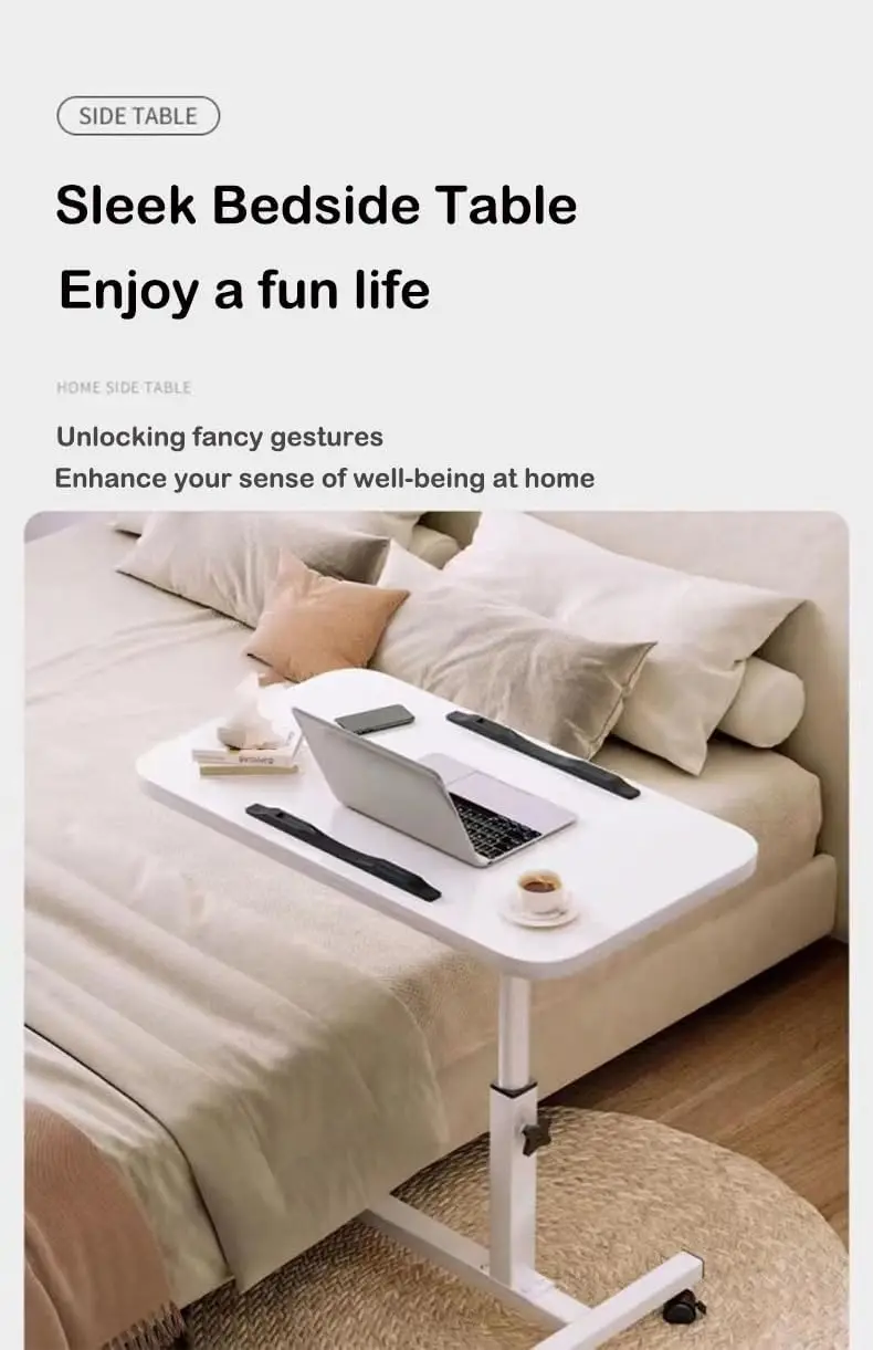 طاولة كمبيوتر محمول متنقلة بارتفاع قابل للتعديل مع 4 عجلات قابلة للقفل بجانب السرير لمحطة عمل الكمبيوتر المكتبي المنزلي #6