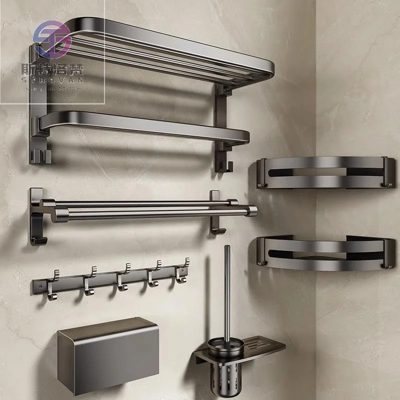 

Modern Design 6-Piece Wall-Mounted Bath Hardware Set Metal Towel Rack Accessory for Home Hotel Toilet Bathroom Accessories
