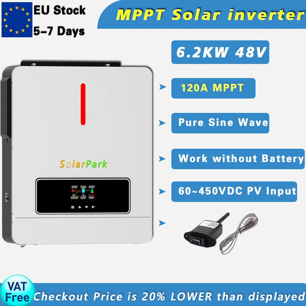 inversor de onda senoidal pura inversor hibrido de carga solar maxima incorporada 120a mppt alta faixa de tensao de entrada fotovoltaica 6200va 6200w 48v 60450v 01