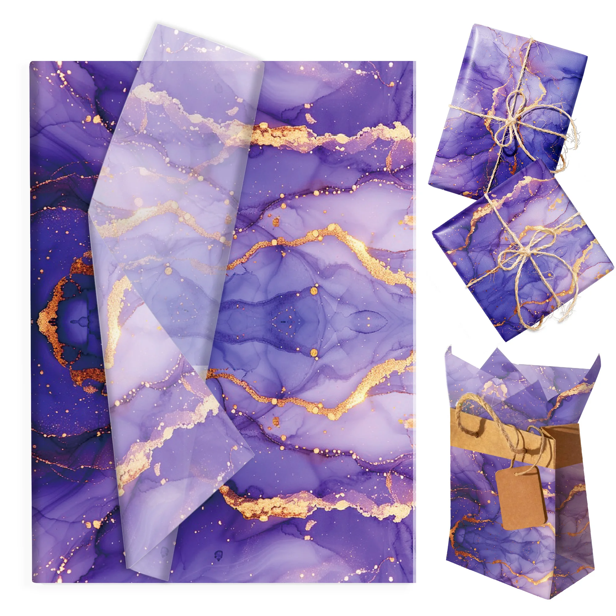 15/35 Stück Lila Farbverlauf mit Goldakzenten Dekorationspapier DIY Geschenkverpackungspapier Geburtstag Hochzeit Dekoration – Detail 1