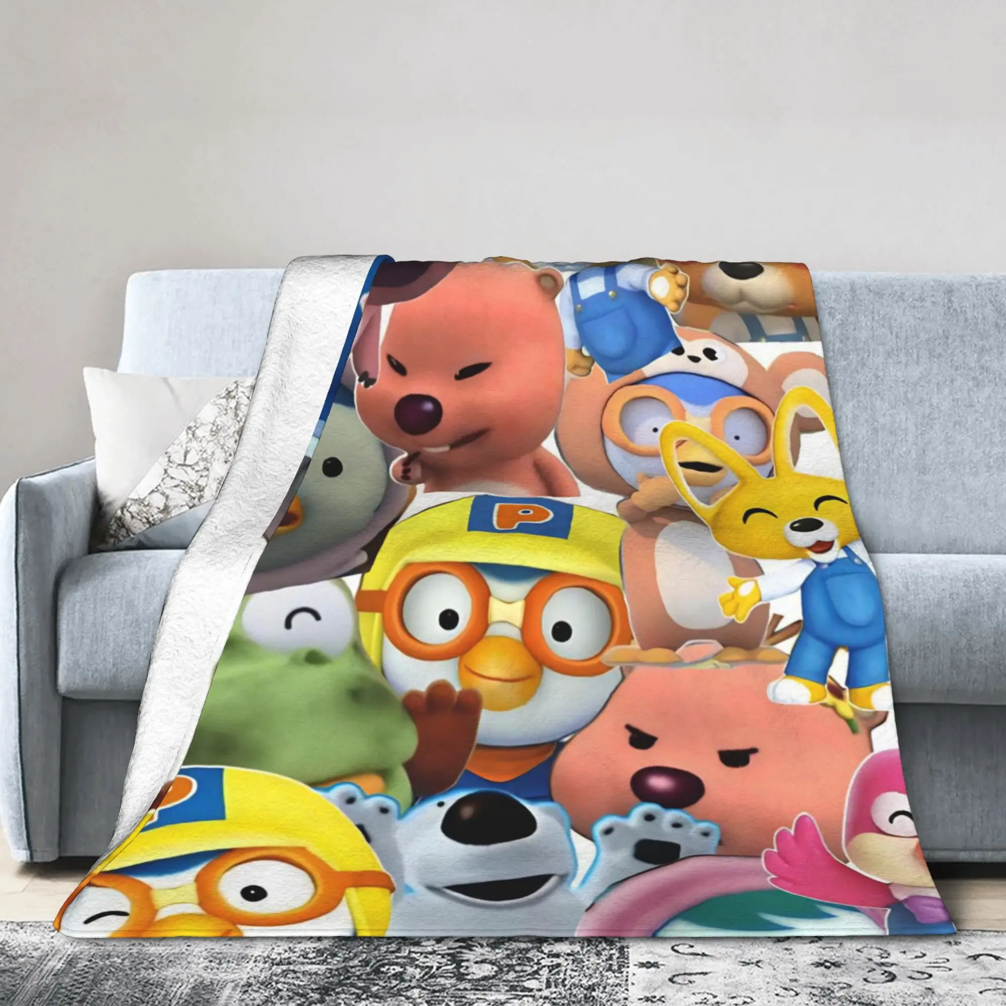 Pororos Cartoon Blanket Flannel Novelty Breathable Throw Blankets for Bed Sofa Textile Decor,