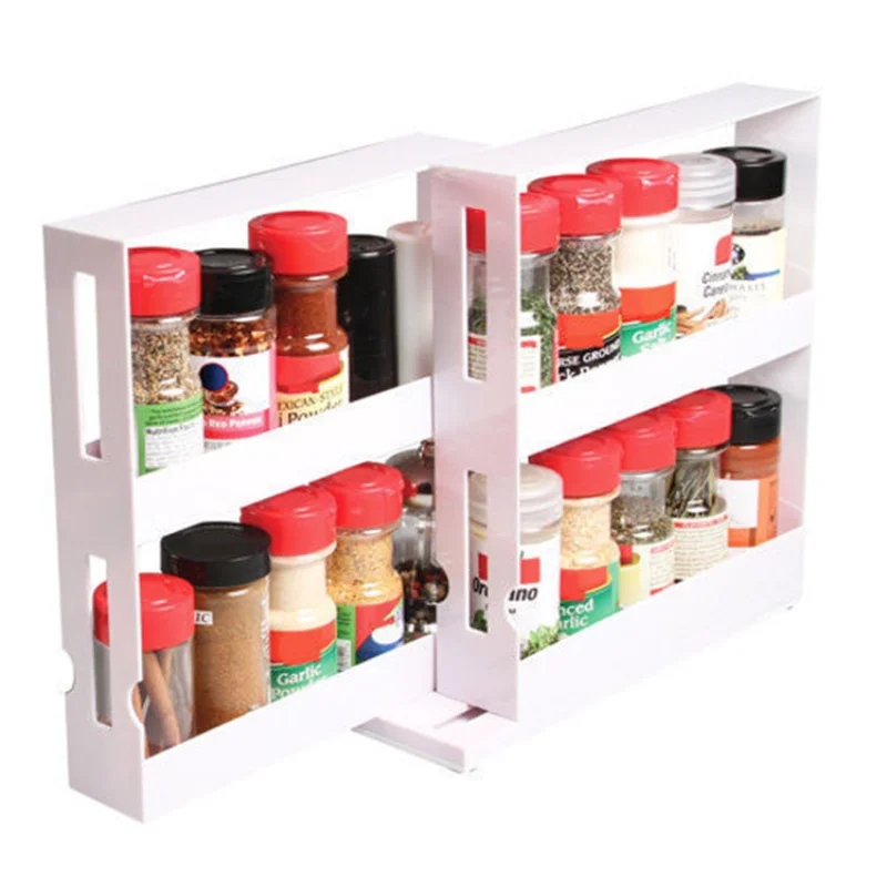 Spice Organizer Rack Multi-function Rotating Storage Shelf Slide Spice Organizer Cabinet Cupboard Organizer Kitchen Storage Rack