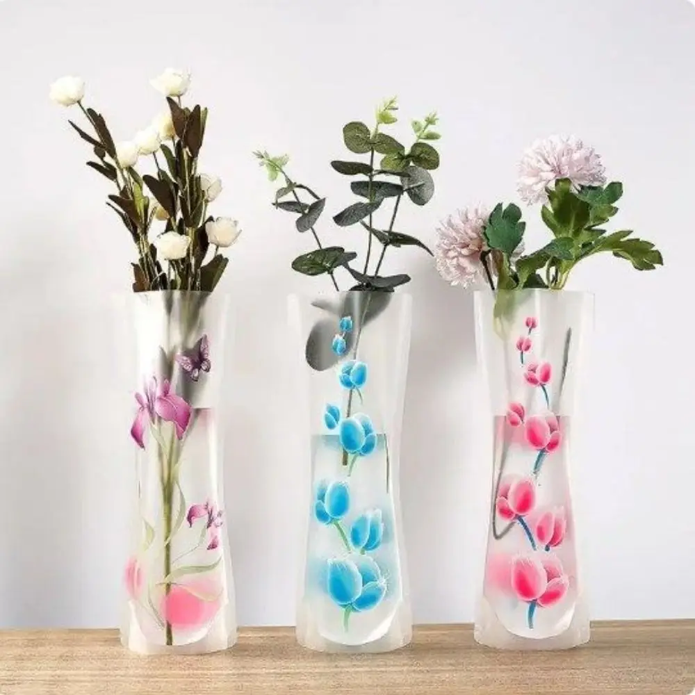 Color Random Foldable PVC Folding Vase Easy to Store Reusable Cartoon Flower Vase Cute Simple Flower Vase Living Room