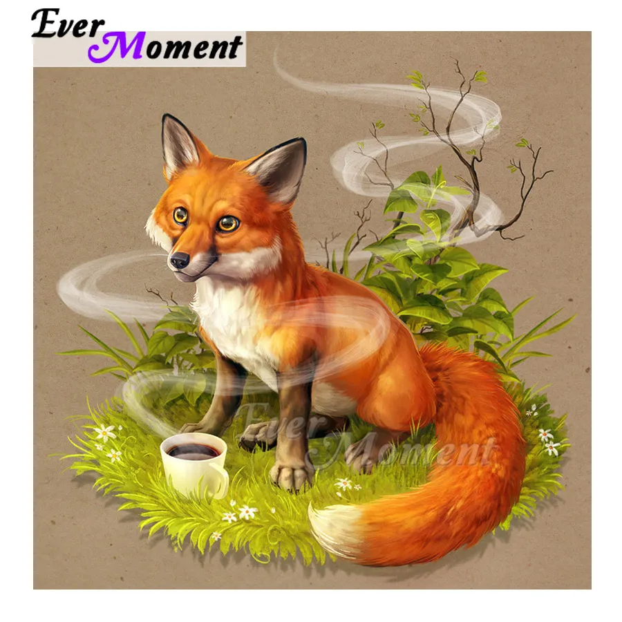 

Алмазная картина Ever Moment Fox Coffee Artwork 5D DIY Мозаика Полная квадратная круглая дрель Картина со стразами ASF1687