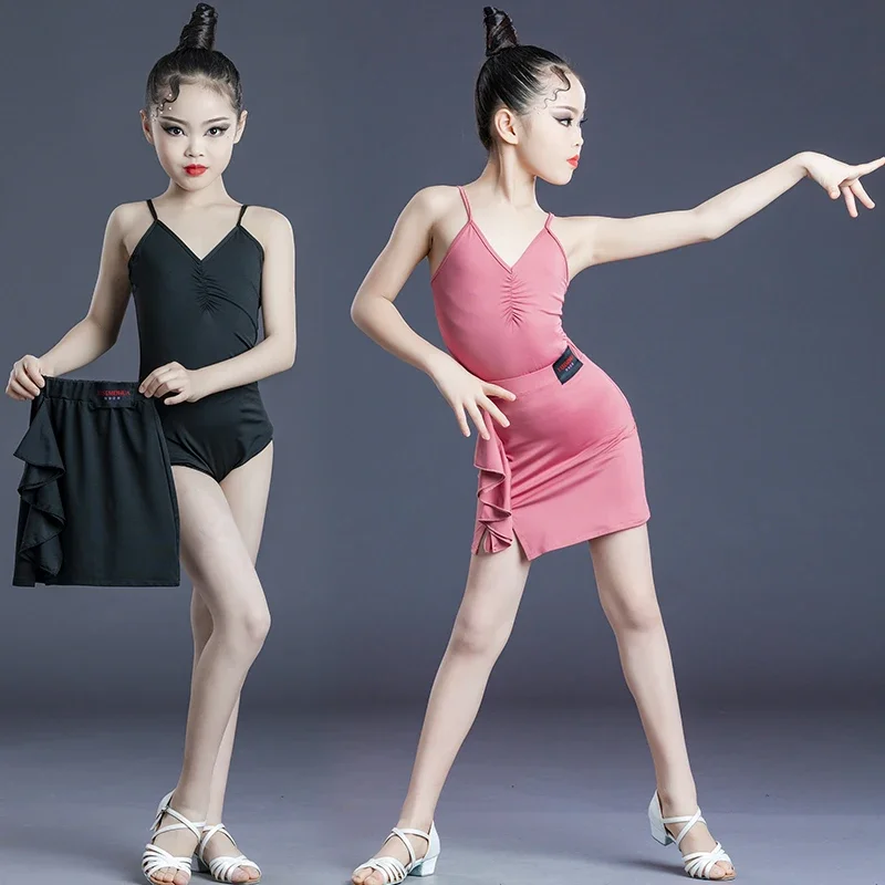 

New summer children's girls Latin training suit girls separate training suit children's vest suspender dance skirt suit