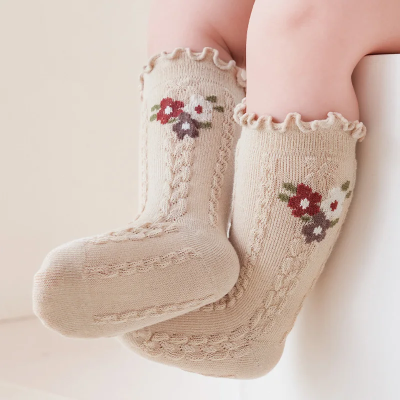 Cotton Baby Girls Socks Autumn Winter Boneless Newborn Sock Ruffle Long Sock Toddler Princess Knee High Stockings 0-3 Years Old