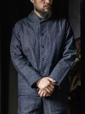 Rugged Bronson 1922 USN Denim Dungaree Jumper Vintage Sailors Deck Work Jacket Indigo