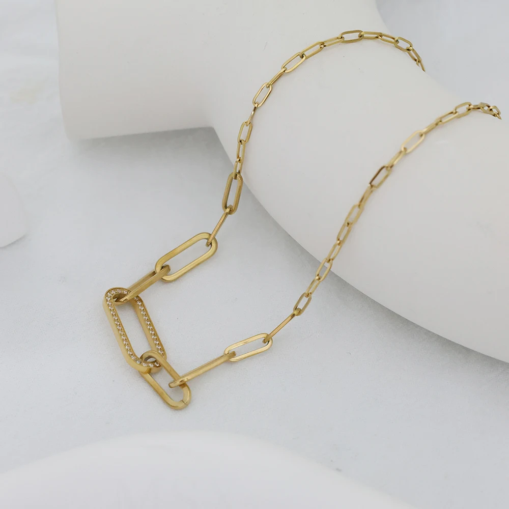 

2024 New Square Shiny Links Chain Gold Plated Female Necklaces Women Vintage Crystals Zirconia Clavicle Necklace Classic Jewelry