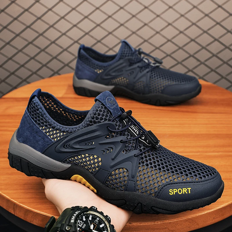 

2025 New Men Hollow Out Mesh Sports Shoes Quick-Dry Anti-slip Sole Outdoor Trekking Beach Wading Casual Walking Sneakers