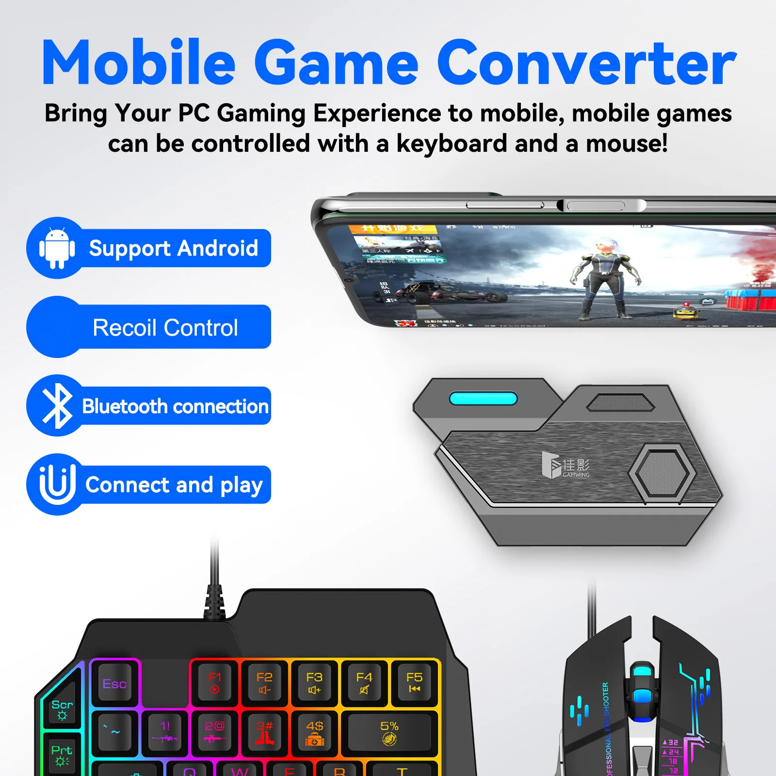 Kit Mobilador Gamer Kit Mobile Games Converter Keyboard Mouse 5 In 1 Kit One Hand Gaming Keyboard Adapter Controller PUBG Mix SE