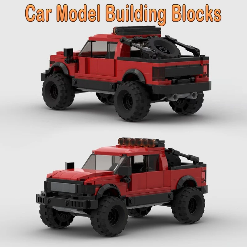 

Строительные блоки MOC, красный автомобиль, модель внедорожника, сборка головоломки, мелкие частицы, кирпичи, игрушки, украшения для детей, праздничные подарки