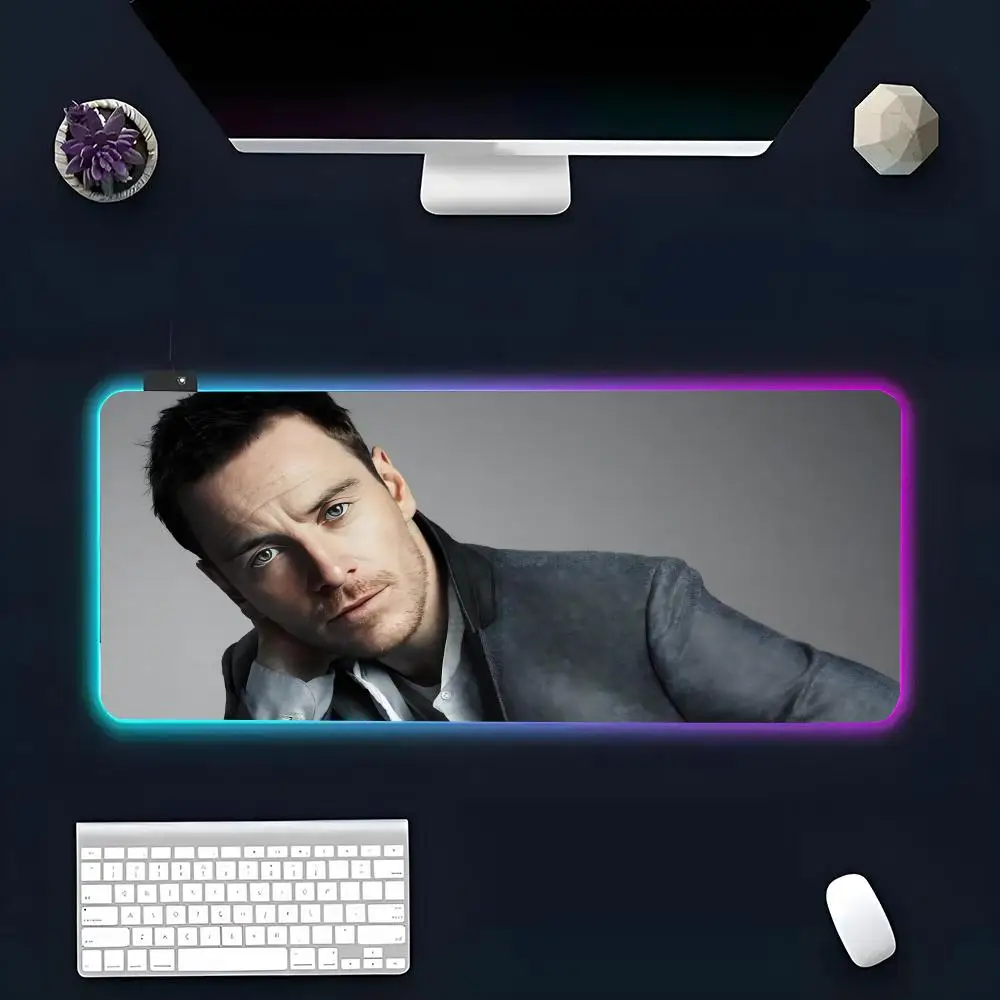 Actor For M-Michael F-Fassbender Mouse Pad RGB Glow Personality Picture Custom PC Table Mat Carpet Mat Game Player Dedicated LED