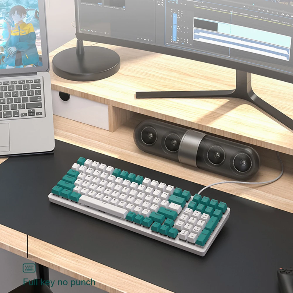 K3 100 키 NKRO 블루/레드 스위치 USB 유형-C 유선 키보드 휴대용 PC 게이머 컴퓨터 기계식 백라이트 게임 키보드