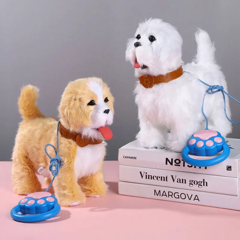새로운 전자 플러시 강아지 장난감, 목줄 포함, 혀를 내밀고 꼬리를 흔들며 걷는 모습을 시뮬레이션, 어린이 선물용 전자 플러시 장난감.