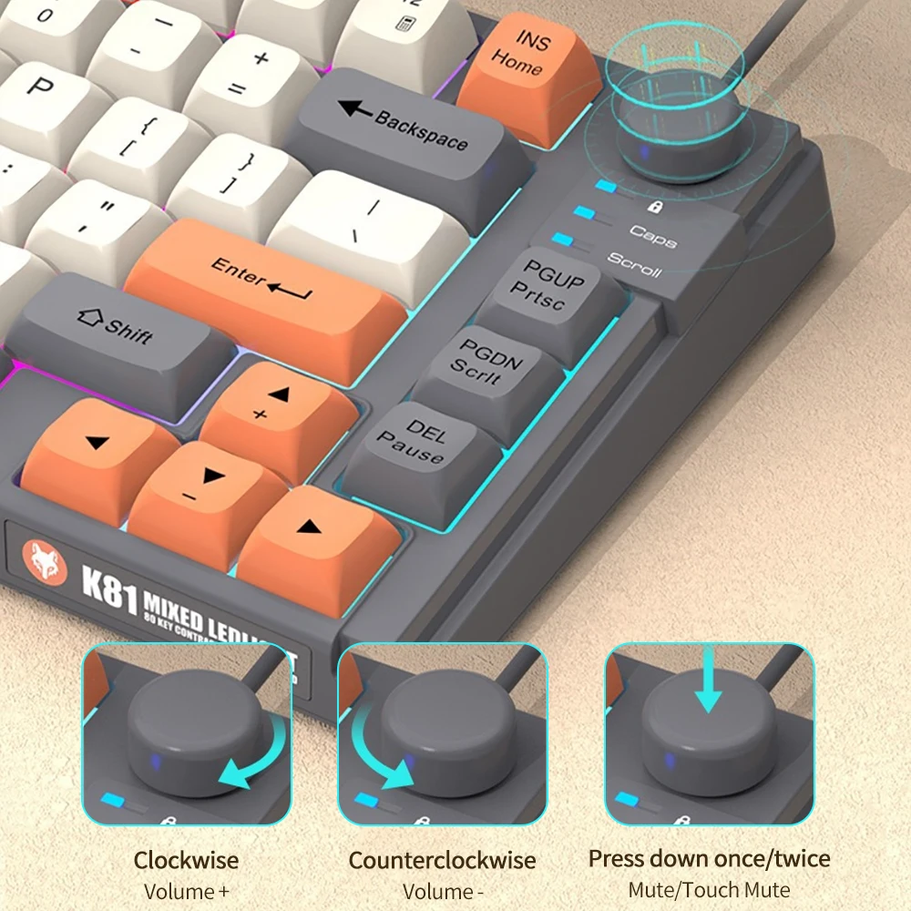 K81 لوحة مفاتيح USB سلكية ، ثلاثية الألوان ، لوحة مفاتيح مضيئة للألعاب ، كمبيوتر محمول ، مكتب ، ميكانيكي