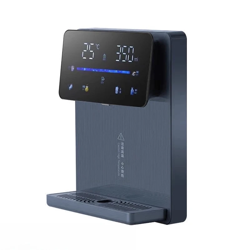 Household wall-mounted instant hot water dispenser with hot water temperature and output comparable to bottled water.
