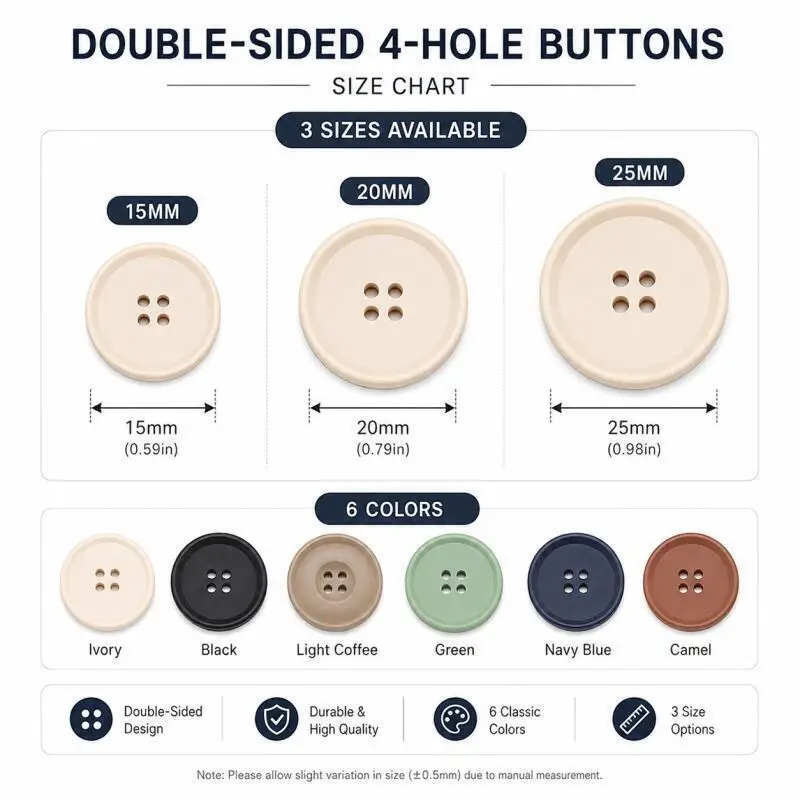10 Pcs Bright Color Resin Buttons 15-25mm Large 4-Hole Round for Sewing DIY Clothing Craft Button Set