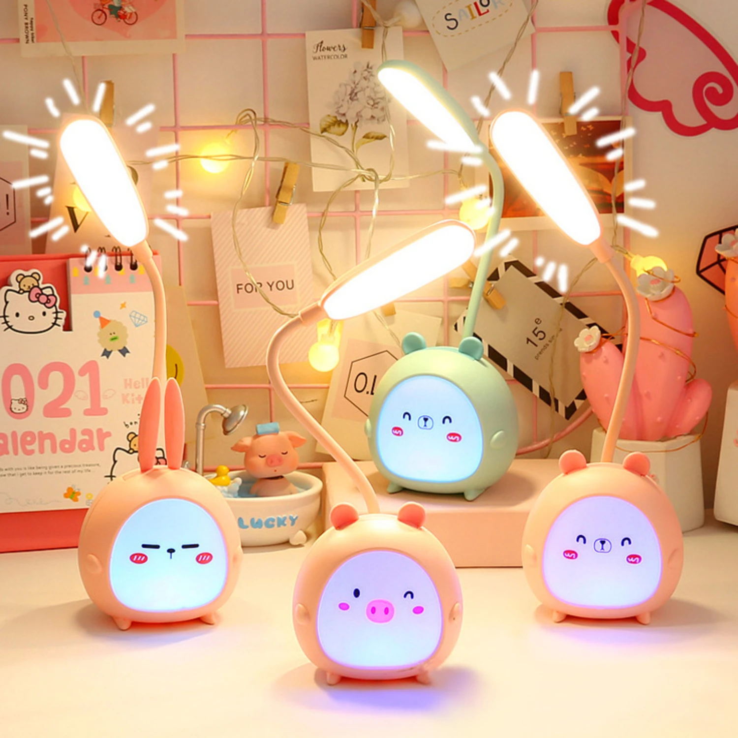 New Adorable Cartoon LED Desk Lamp with USB Charging - Must-Have Energy-saving Gentle Illumination and Eye Protection for Readin