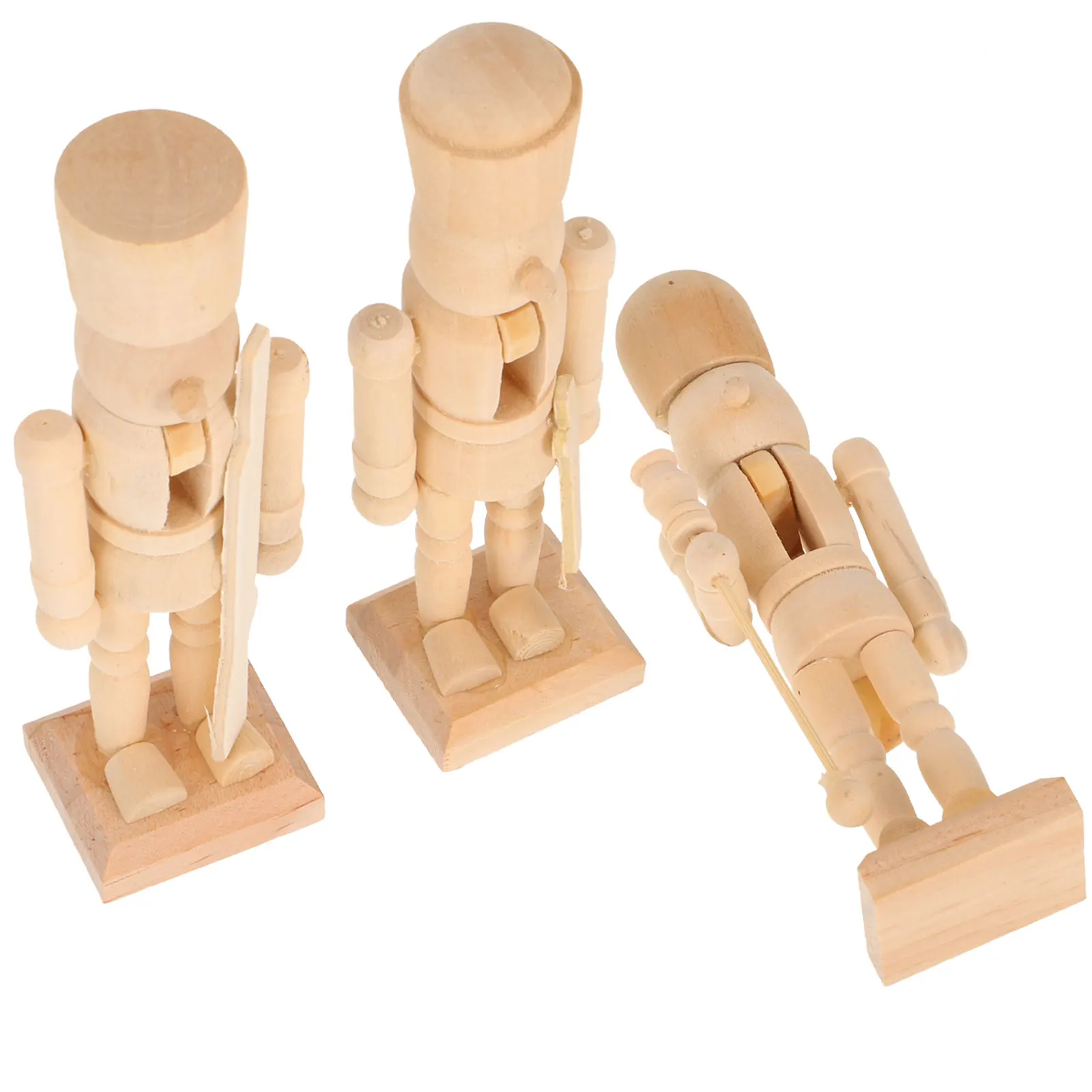 

3pcs Wooden Nutcracker Puppet Wooden Nutcracker Puppet Set Unfinished Natural Christmas Decoration Kids DIY Toy Ornament