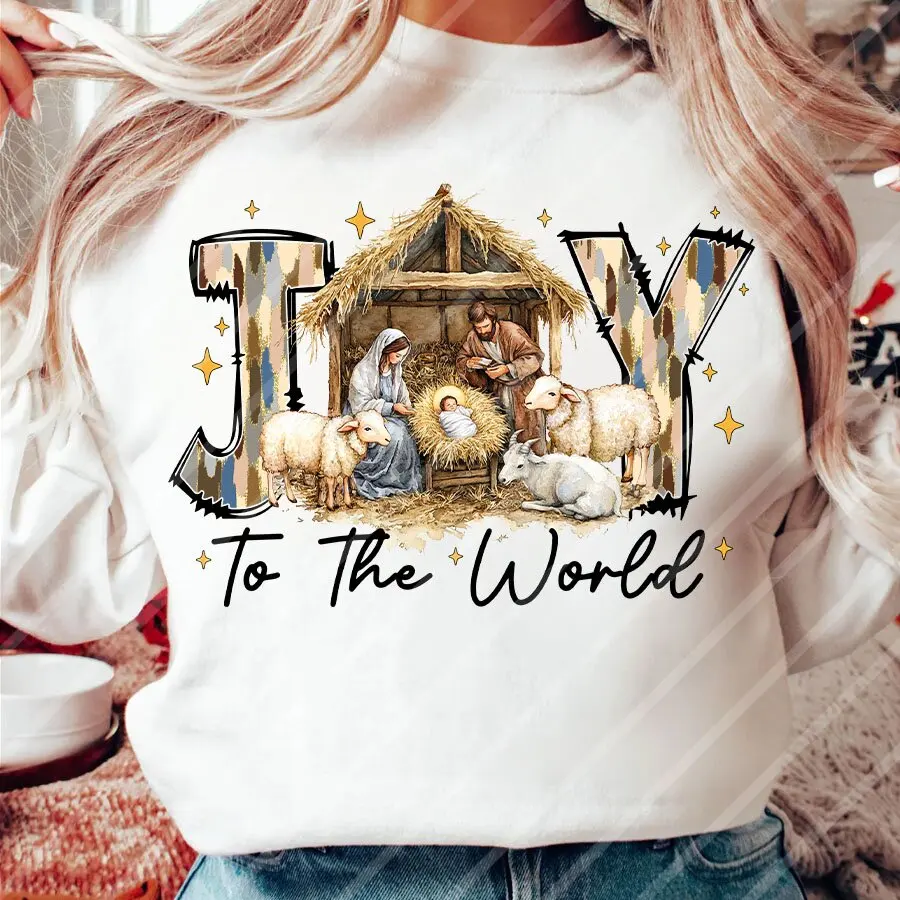 

Nativity Scene Jesus Christmas DIY Iron-On Heat Transfer Sticker Decal T-shirts Sweatshirts Bag Pillowcases Clothing Xmas Decor