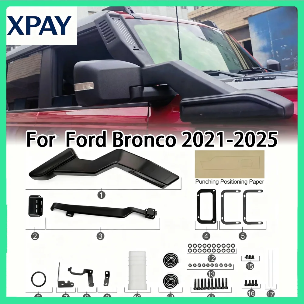 Nuevos kits de snorkel de entrada de aire para Ford Bronco 2021-2025, manguera de respiración para vadear, tubo de snorkel todoterreno 4x4, accesorios exteriores de coche