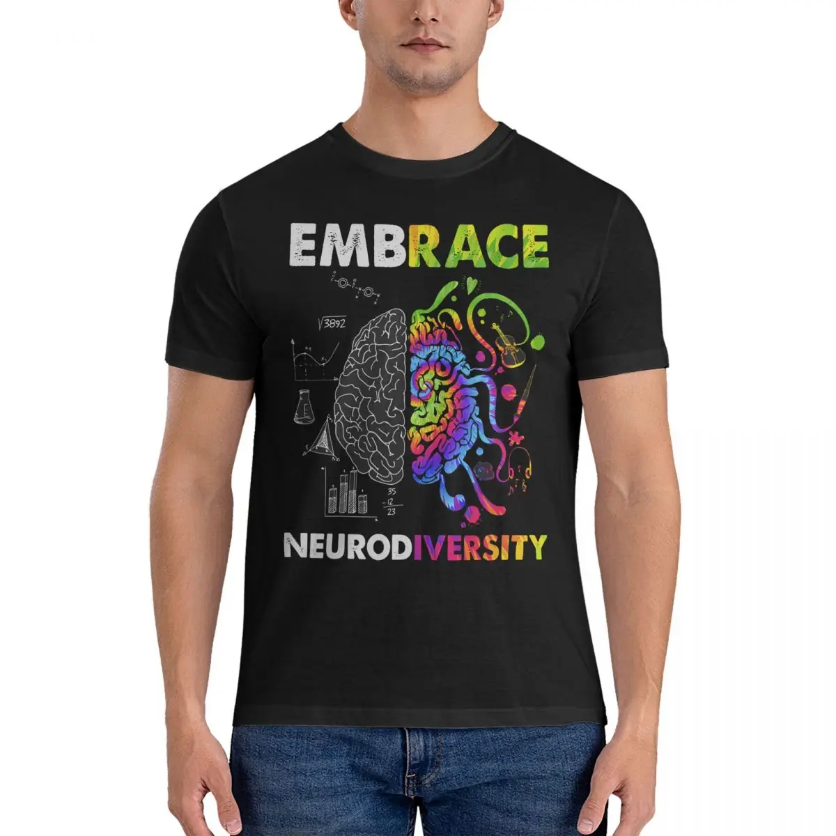 Men T-Shirt Embrace Autism ASD Men Women Kids Funny 100% Cotton Tees Short Sleeve Awareness Neurodivergent T Shirts