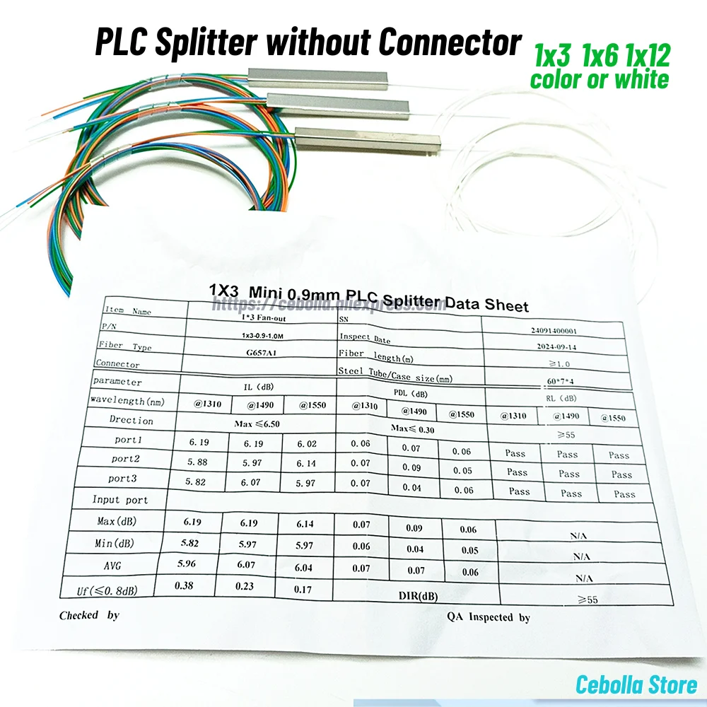 10pcs/LOT 1X3 1X6 1X12 Fiber Without Connector 0.9mm Optic PLC Splitter White/ Color FTTH