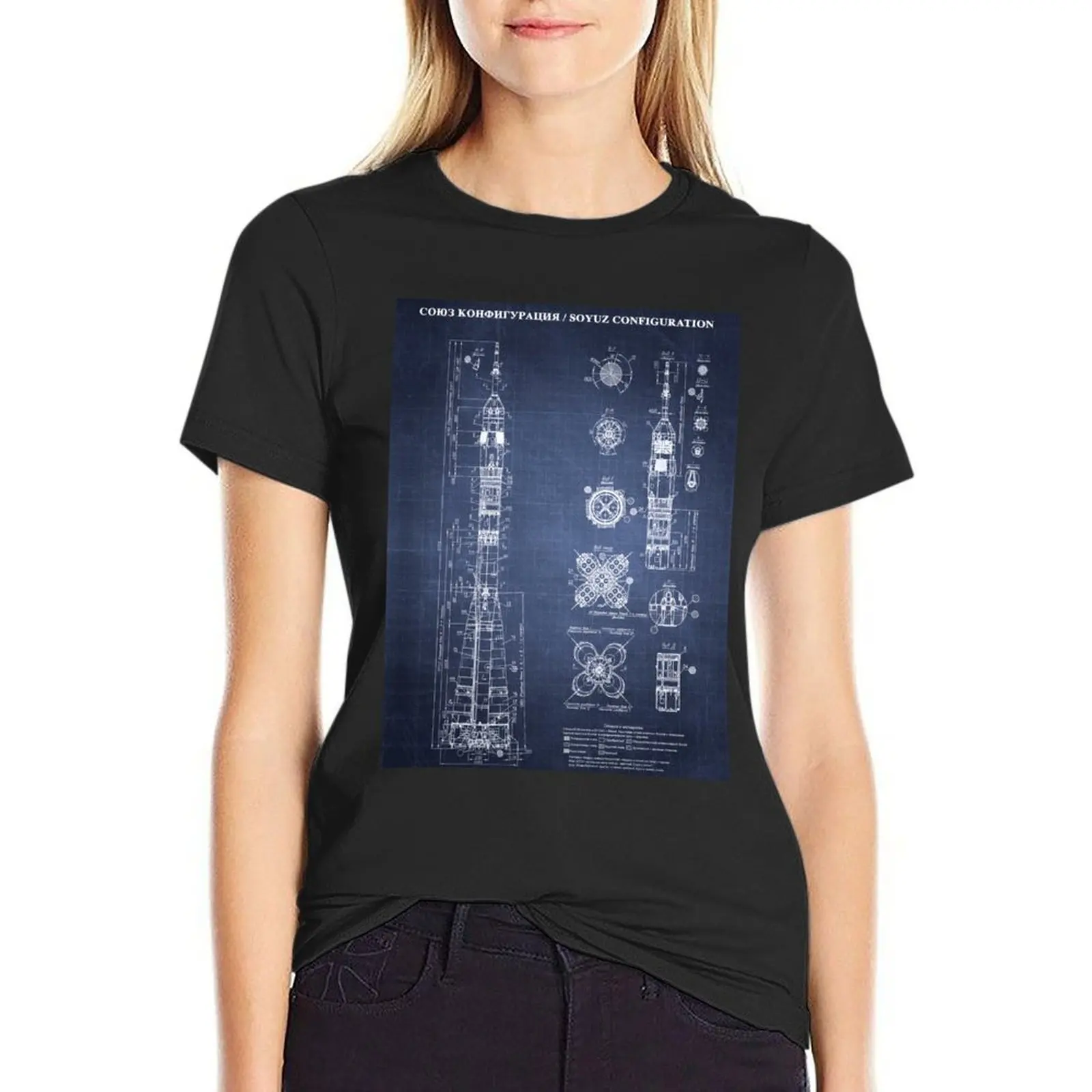 

Soyuz Blueprint in High Resolution (dark blue) T-Shirt oversized heavyweights white t-shirts for Women