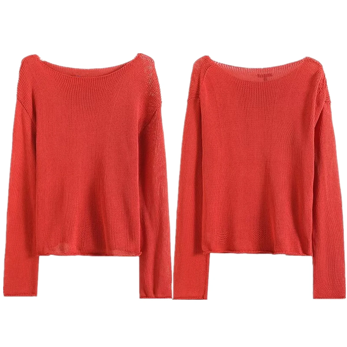 

Dave&Di Autumn New Arrivals Red Color Knitwear Minimalist French Lazy Style Loose Sweater Women Tops