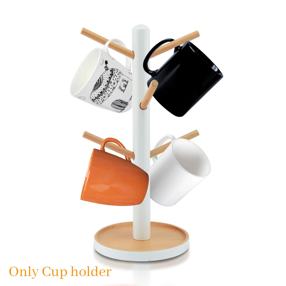 Hanging Home Wooden Cup Rack Kitchen Storage Durable With 6 Hooks Practical Ornaments Mug Drying Stand Tree Shape Display