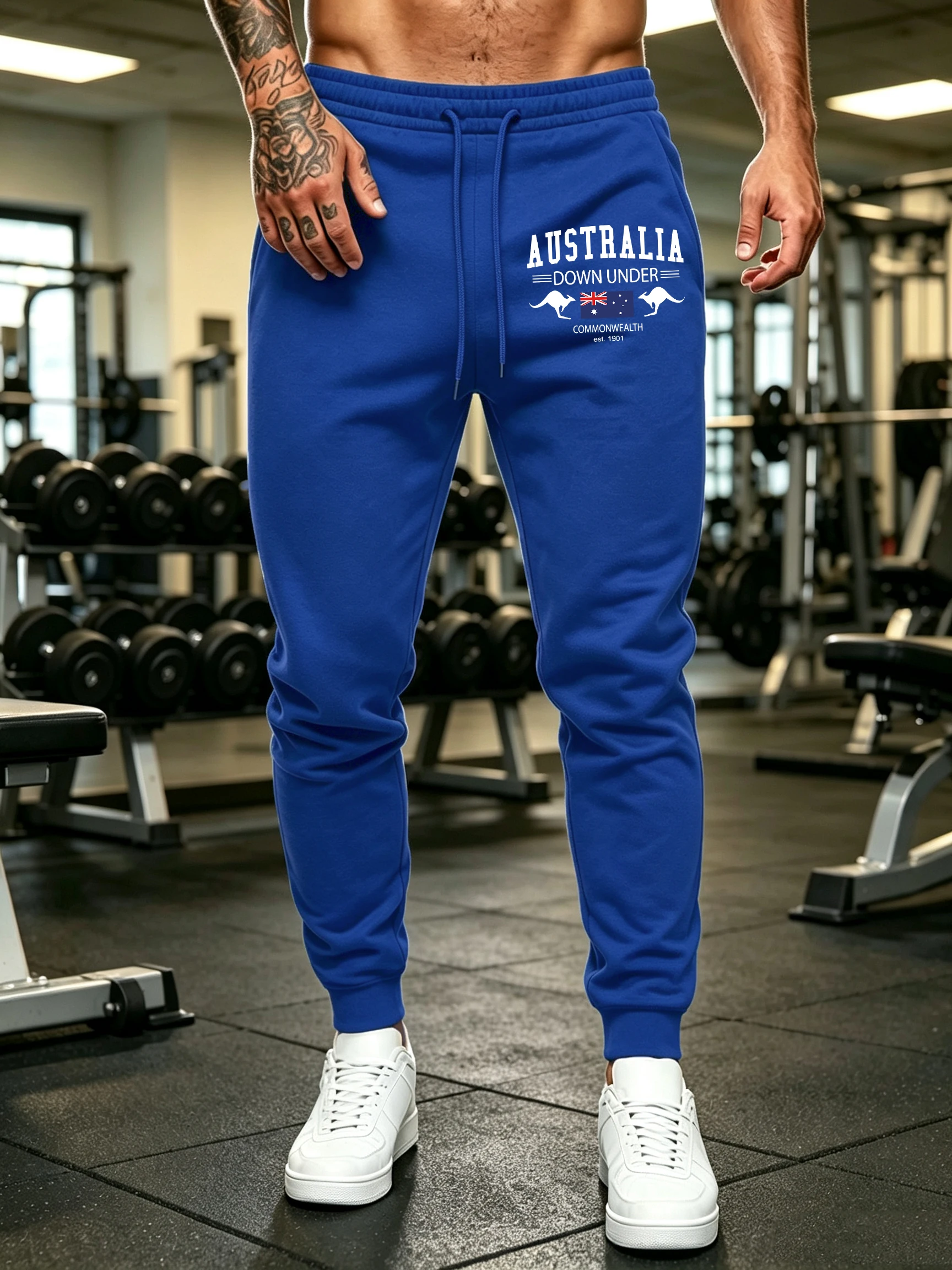 Australia Down Under Kangaroo Printed Men Pants Autumn Drawstring Trousers Pocket Fleece Sweatpants Street Casual Sportpants