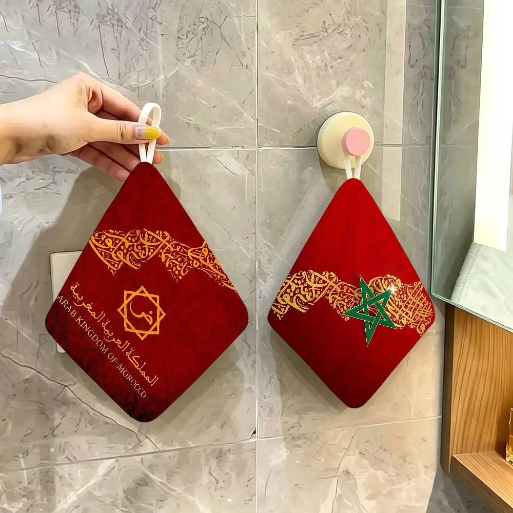 Popular Morocco F-Flag Hanging Style Hand Wiping Towel, Polyester Cotton, Anti-fade for Indoor Kitchen Living Room