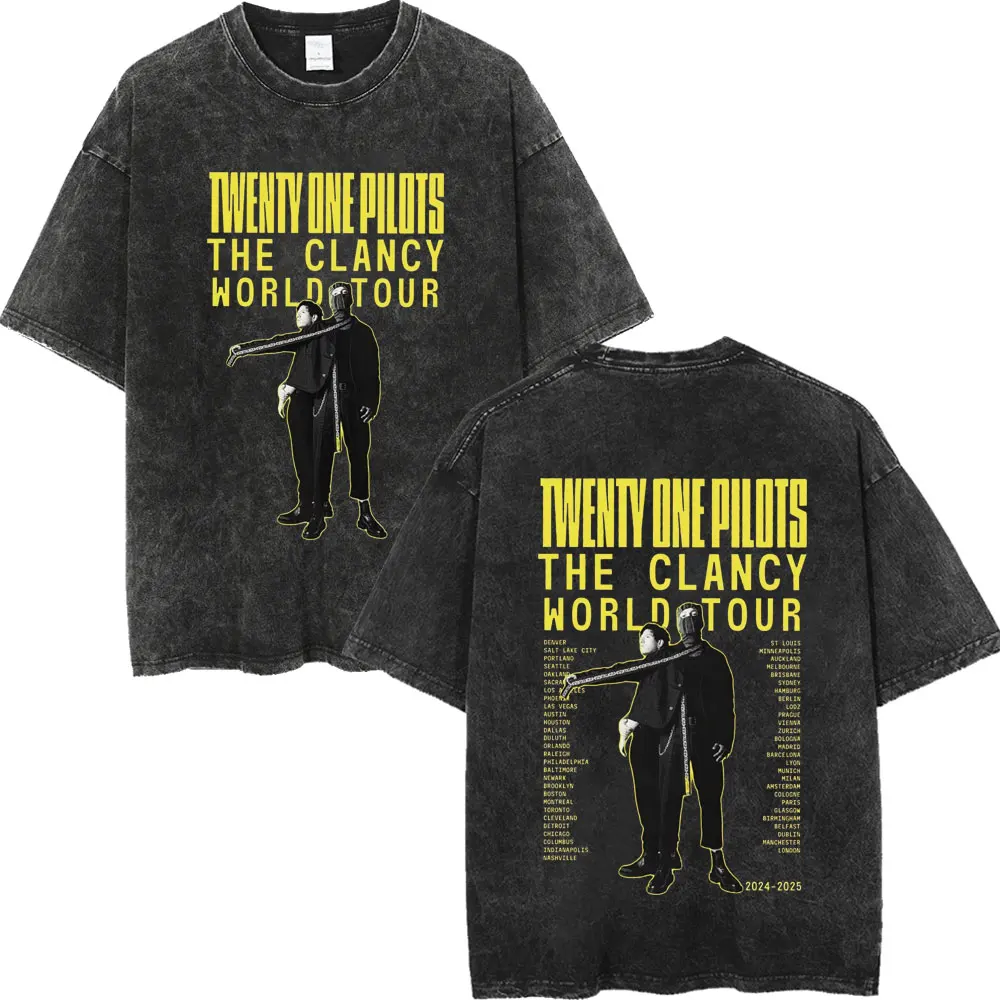 Twenty One Pilots The Clancy World Tour Graphic T Shirts Men Women Rock Hip Hop Vintage Washed T-shirt Casual Fashion T-shirts