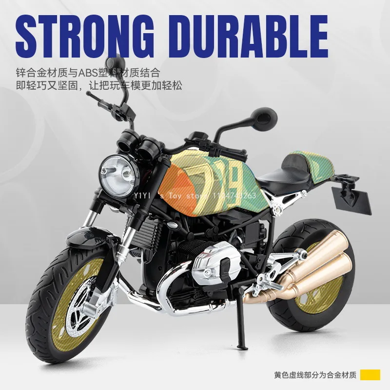 1:9 Schaal R Negen T Motorfiets Model Auto Speelgoed Legering Diecast Lichte Muziek Schokabsorptie Motor Miniatuur Modellen Ornament Gift 25
