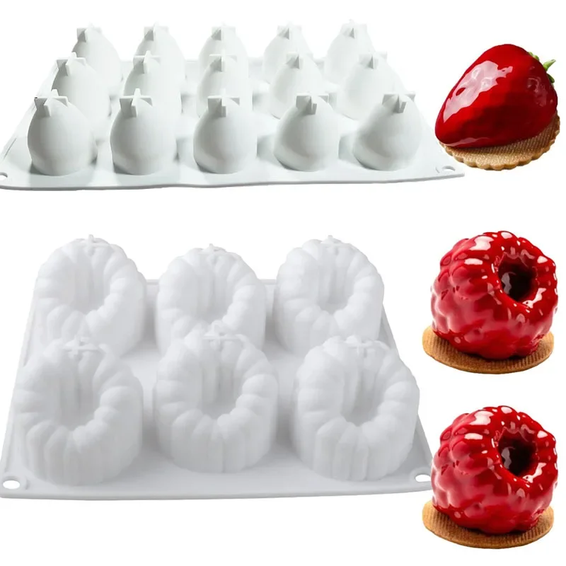 1Pc Lampone Forma di Fragola Stampo per Mousse in Silicone Decorazione Torta al Cioccolato Fondente Dessert Stampi da Forno per Panetteria Casa