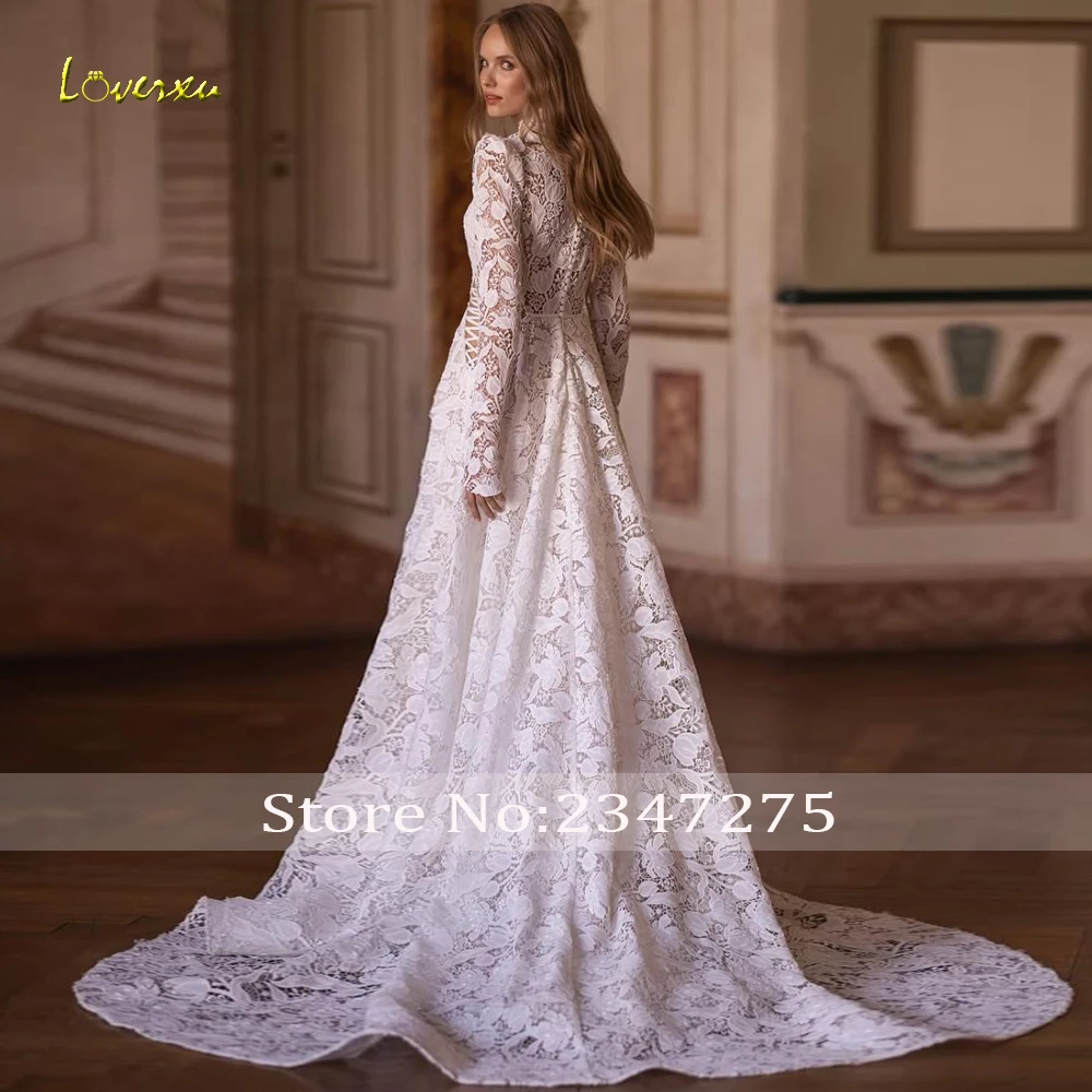 Loverxu A-Line Stunning Wedding Dresses For Women High Neck Vestido De Novia Lace Embroidery Elegant Custom Made Bridal Gowns
